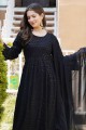 Black Embroidered Anarkali Suit in Rayon