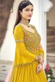 Embroidered Faux georgette Yellow Eid Anarkali Suit with Dupatta