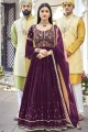 Embroidered Faux georgette Wine  Eid Anarkali Suit with Dupatta