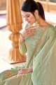 Georgette,viscose and bemberg eid pakistani salwar kameez in Olive  with Embroidered
