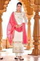 Georgette,viscose and bemberg eid pakistani salwar kameez in White with Embroidered
