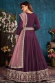 Art silk Eid Anarkali Suit with Embroidered in Wine