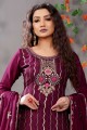 Embroidered Eid Sharara Suit in Burgundy Chinon chiffon