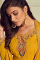 Embroidered Eid Palazzo Suit in Yellow Faux georgette