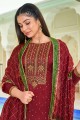 Jacquard silk Printed Maroon Eid Palazzo Suit with Dupatta