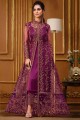Purple Stone with moti Eid Anarkali Suit in Soft net