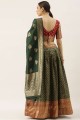 Party Lehenga Choli in Green Banarasi silk with Weaving