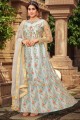 Eid Anarkali Suit in Grey Net with Stone with moti