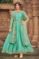 Eid Anarkali Suit in Sea green Silk with Stone with moti