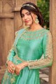 Eid Anarkali Suit in Sea green Silk with Stone with moti