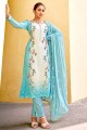 Blue Eid Salwar Kameez with Digital print Viscose and chinon chiffon