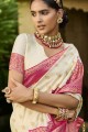 Off white Saree with Embroidered Silk