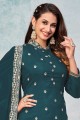 Teal  Eid Sharara Suit with Stone with moti Art silk