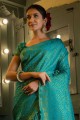 Weaving Saree in Turquoise  Silk