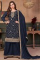 Embroidered Faux georgette Eid Palazzo Suit in Blue