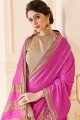 Saree in Pink with Tussar silk Printed