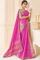 Saree in Pink with Tussar silk Printed