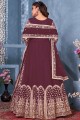 Wine  Embroidered Eid Anarkali Suit in Net