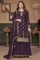 Eid Palazzo Suit in Wine  Faux georgette with Embroidered