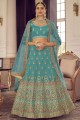 Turquoise  Party Lehenga Choli in Organza with Embroidered