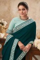 Turquoise Chinon chiffon Saree with Thread,mirror,embroidered