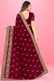 Silk Saree with Embroidered in Maroon