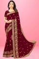 Silk Saree with Embroidered in Maroon