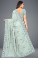 Saree with Embroidered in Teal