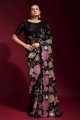 Georgette Saree in Black with Embroidered
