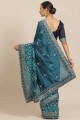 Georgette Teal blue Saree in Embroidered