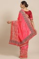 Saree in Georgette with Pink Embroidered