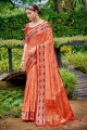 Orange Zari,embroidered,weaving Silk Banarasi Saree