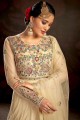 Embroidered Net Anarkali Suit in Chiku  with Dupatta