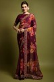 Georgette Saree in Wine with Embroidered,printed