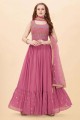 Georgette Pink Gown Dress in Embroidered
