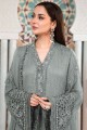 Grey Faux georgette Salwar Kameez with Embroidered