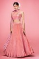 Art silk Party Lehenga Choli with Embroidered in Peach