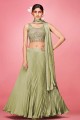 Embroidered Party Lehenga Choli in Olive  Art silk