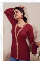 Rayon Indow Western Kurti with Embroidered in Maroon