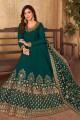 Embroidered Faux georgette Teal green Islamic Anarkali Suit with Dupatta