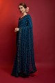 Georgette Saree with Mirror,embroidered in Teal blue