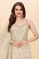Faux georgette Embroidered Cream Anarkali Suit with Dupatta