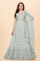 Sky blue Embroidered Anarkali Suit in Faux georgette