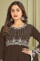Coffee  Embroidered Faux georgette Islamic Sharara Suit