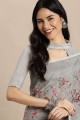 Linen Grey Saree in Resham,embroidered,lace border