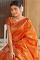 Banarasi silk Banarasi Saree in Orange with weaving