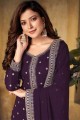 Embroidered Faux georgette Palazzo Suit in Wine