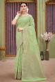 Saree in Green with Linen Weaving