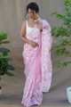 Pink Thread,embroidered Saree in Organza