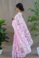 Pink Thread,embroidered Saree in Organza
